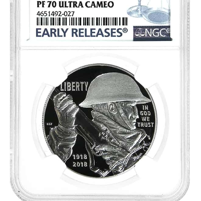 2018-P World War I Centennial Proof Silver Dollar $1 Comm. NGC PF 70 ER