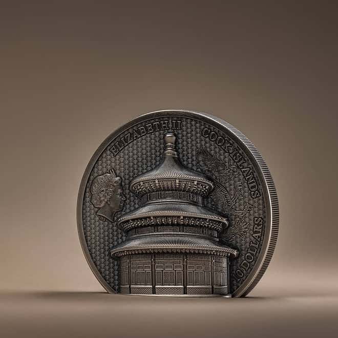 2023 Cook Islands 2 oz Silver Temple of Heaven Coin Antiqued .999 Fine (w/Box & COA)