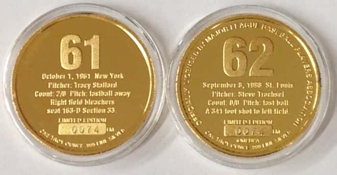 Roger Maris&Mark McGwire Highland Mint Fine Silver Ltd Edition Commemorative Medallion COA
