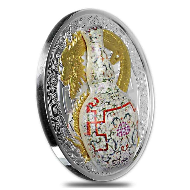 2018 17.5 gram Niue Proof Silver $1 Qianlong Vase Wanshou Lianyan Coin (w/Box & COA)