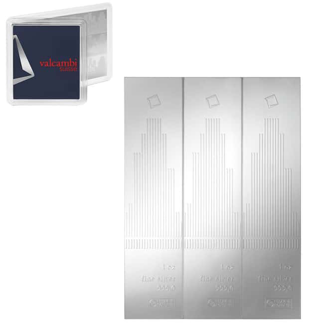 3 x 1 oz Valcambi Skyline Silver CombiBar .999 Fine (in Assay)