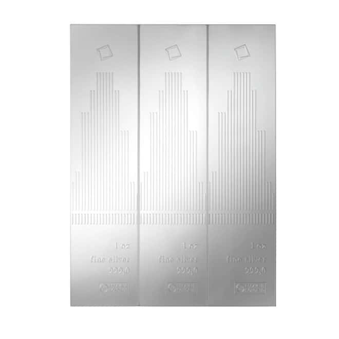 3 x 1 oz Valcambi Skyline Silver CombiBar .999 Fine (in Assay)