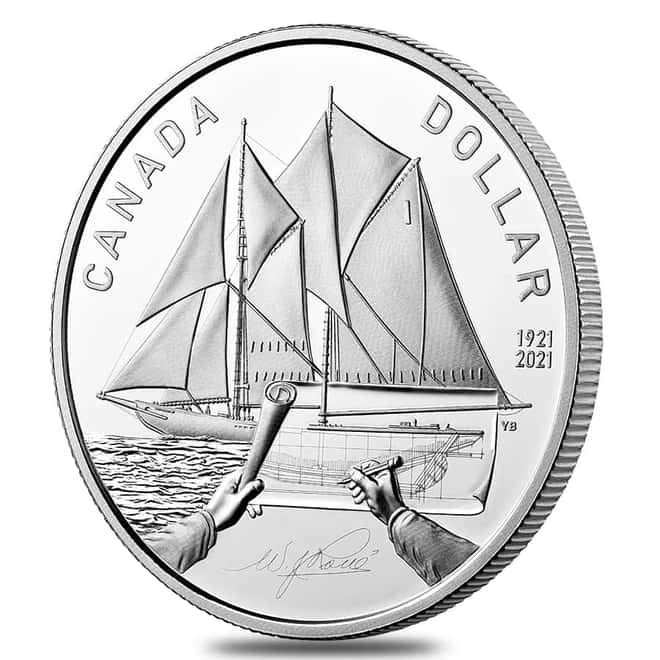 2021 Canada 3/4 oz Proof Silver Dollar 100th Anniv of Bluenose .9999 Fine (w/Box & COA)
