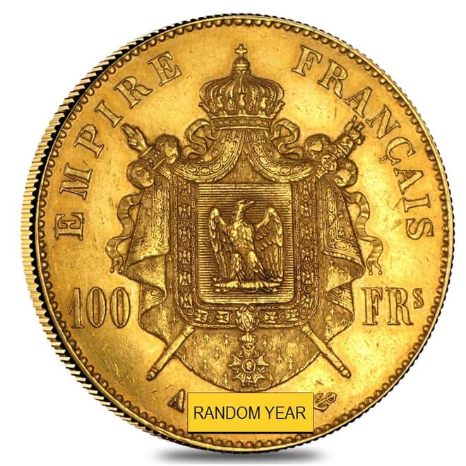 100 Francs French Gold Napoleon III AU AGW .9334 (1855-1859, Random Year)