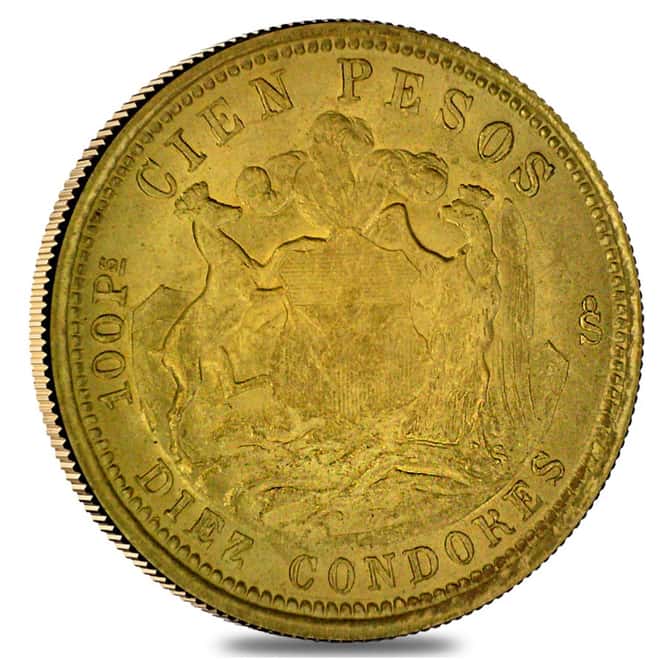 Chile Gold 100 Pesos Scruffy (Random Year,1926-1980)