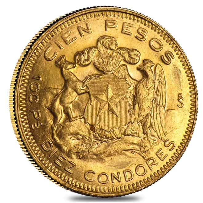 Chile Gold 100 Pesos Avg Circ (Random Year,1926-1980)