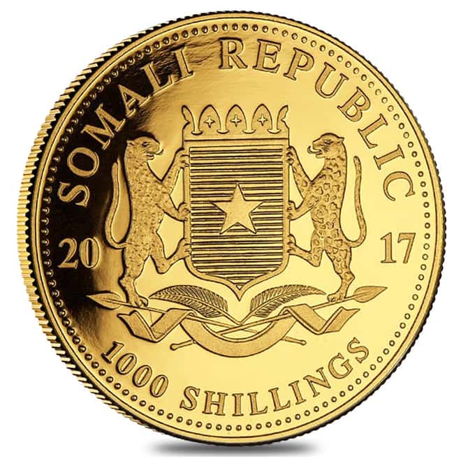 2017 Somalia 1 oz Gold African Elephant BU 1000 Shillings (In Capsule)