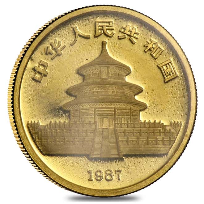 1987 Y 1/10 oz Gold Chinese Panda 10 Yuan Coin (Sealed)