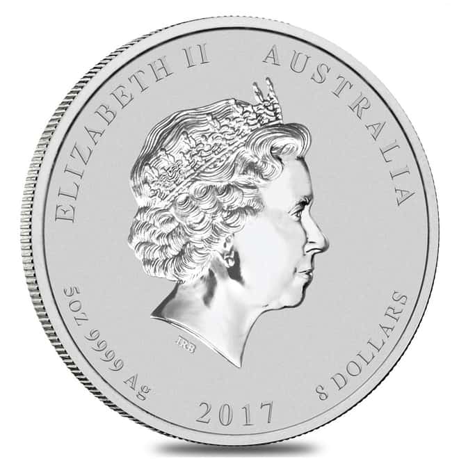 2017 5 oz Silver Lunar Year of The Rooster BU Australian Perth Mint (In Capsule)