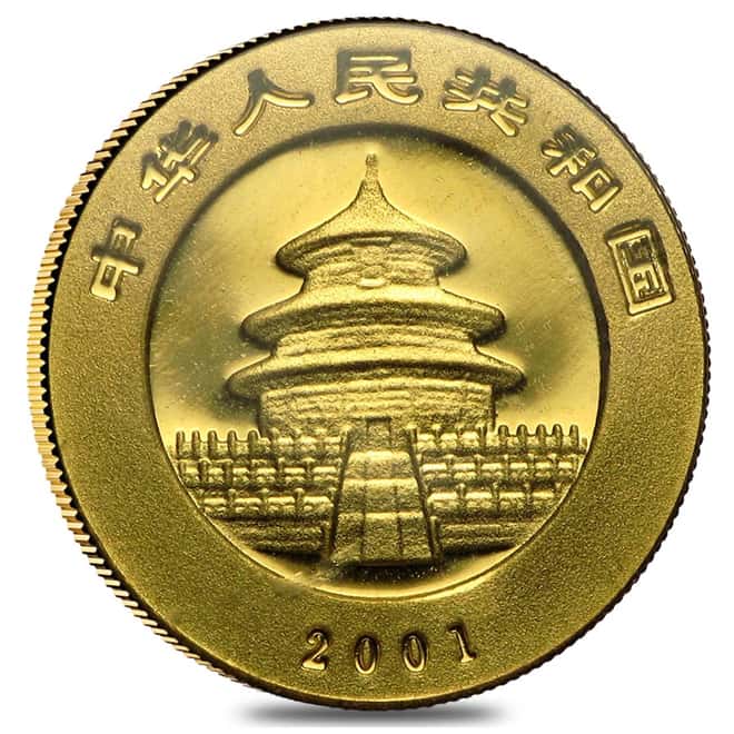 2001 1/20 oz Gold China Panda 20 Yuan Coin