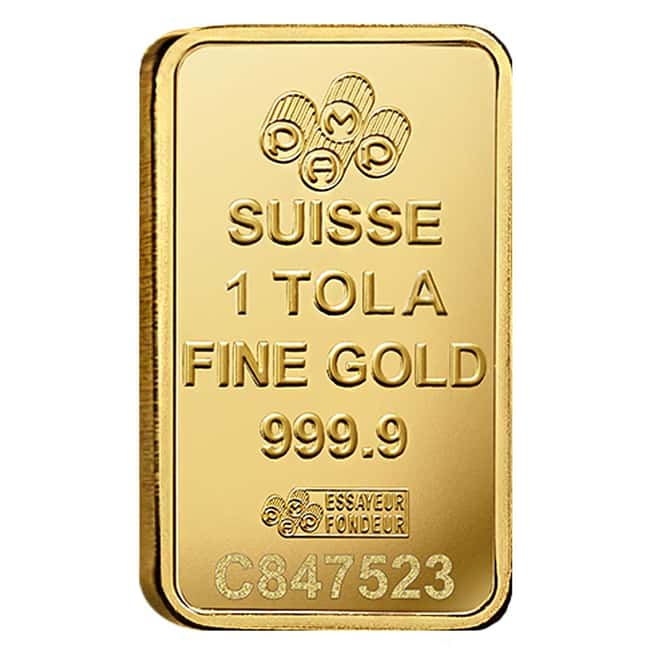 Box of 25 - 1 Tola Gold Bar PAMP Suisse Lady Fortuna Veriscan .9999 Fine (In Assay)