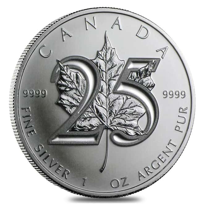 2013 1 oz Silver Canadian Maple Leaf 25th Anniversary Coin