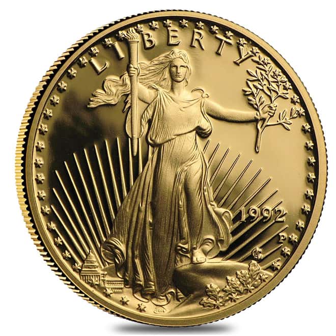 1992-P 1/4 oz Proof Gold American Eagle $10 Coin (w/Box & COA)