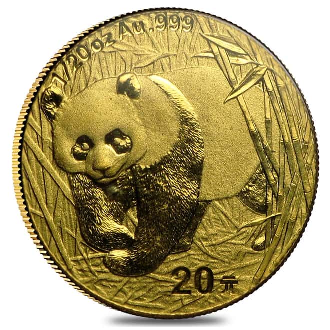 2001 1/20 oz Gold China Panda 20 Yuan Coin