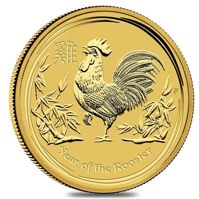 2017 1/20 oz Gold Lunar Year of The Rooster BU Australia Perth Mint (In Capsule)