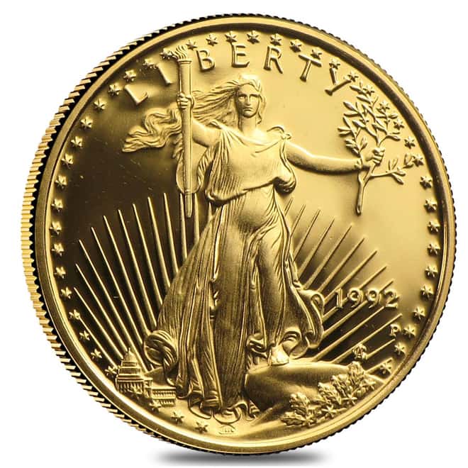 1992-P 1/10 oz $5 Proof Gold American Eagle (w/Box & COA)