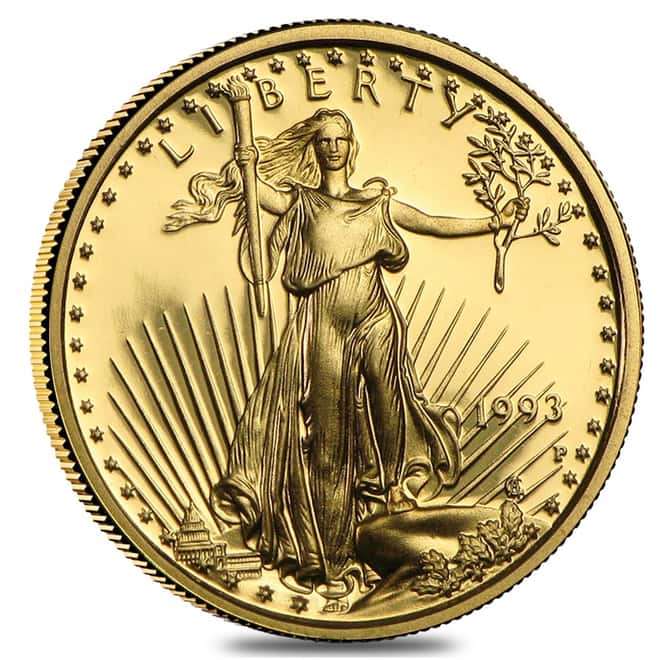 1993-P 1/10 oz $5 Proof Gold American Eagle (w/Box & COA)
