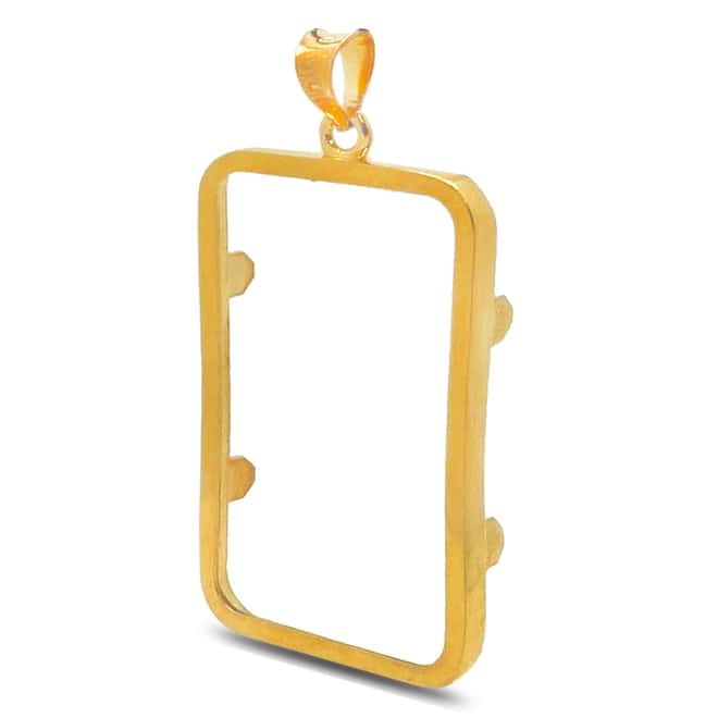 Sterling Silver Prong Frame Bezel Pendant for 5 gram PAMP Gold Bar (Gold Plated)