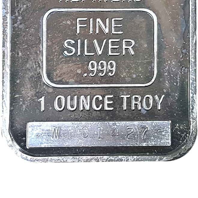 1 oz Williams Manufacturers Refiners Silver Bar .999 Fine