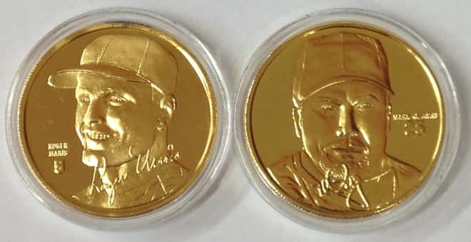 Roger Maris&Mark McGwire Highland Mint Fine Silver Ltd Edition Commemorative Medallion COA