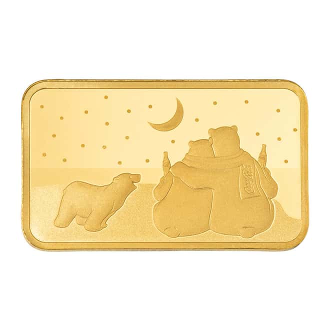 5 Gram PAMP Suisse Coca-Cola® Holiday Polar Bears Gold Bar (Northern Lights Assay)