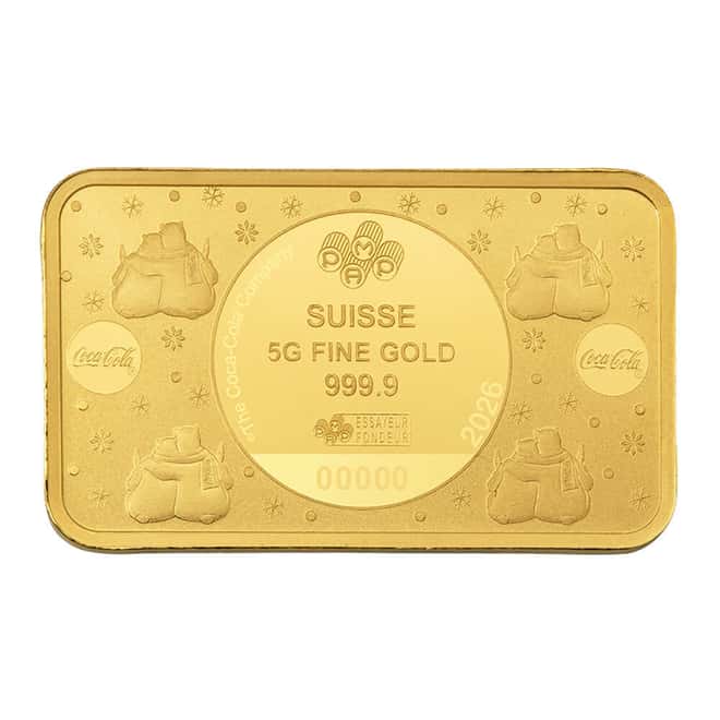 5 Gram PAMP Suisse Coca-Cola® Holiday Polar Bears Gold Bar (Northern Lights Assay)
