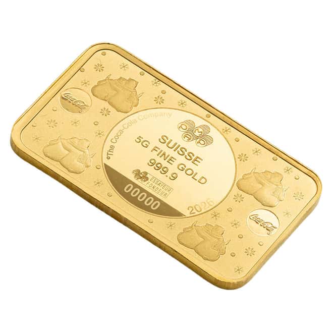 5 Gram PAMP Suisse Coca-Cola® Holiday Polar Bears Gold Bar (Northern Lights Assay)