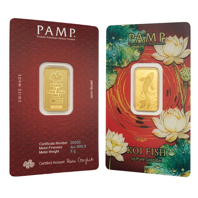 5 Gram PAMP Suisse Koi Fish Gold Bar .9999 Fine (in Assay)