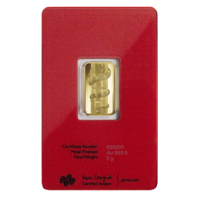 5 Gram PAMP Suisse Year of the Snake Gold Bar (in Assay)