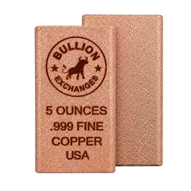 5 oz Bullion Exchanges Copper Bar .999 Fine (Rounded Edges)