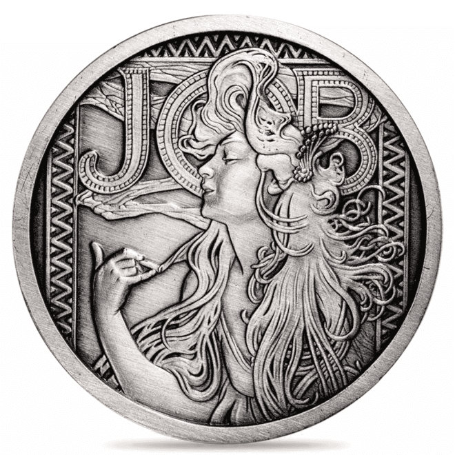 5 oz Mucha Collection Antiqued Silver Round .999 Fine (Random Design)