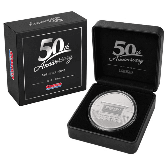 5 oz Sunshine Mint Costco 50th Ann Silver Round .999 Fine