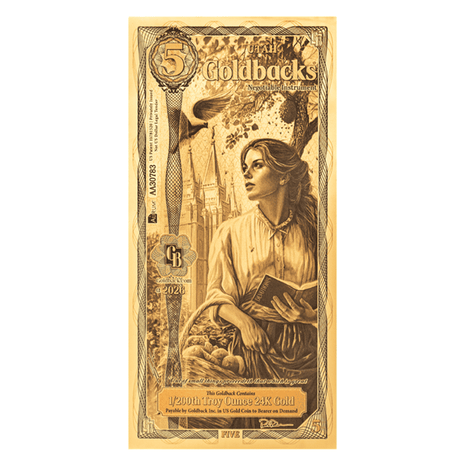 5 Utah Goldback 1/200 oz 24K Gold Foil Aurum Note (New Design)
