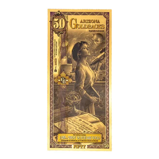 50 Arizona Goldback 1/20 oz 24K Gold Foil Aurum Note