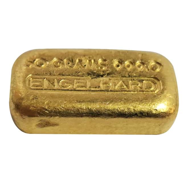 50 Gram Engelhard Cast Gold Bar .999 Fine