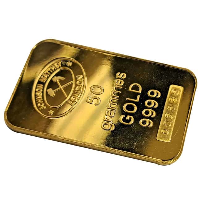 50 Gram Johnson Matthey London Gold Bar .9999 Fine
