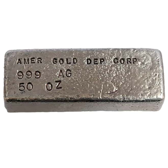 50 oz American Gold Depository Corporation Silver Vintage Bar .999 Fine