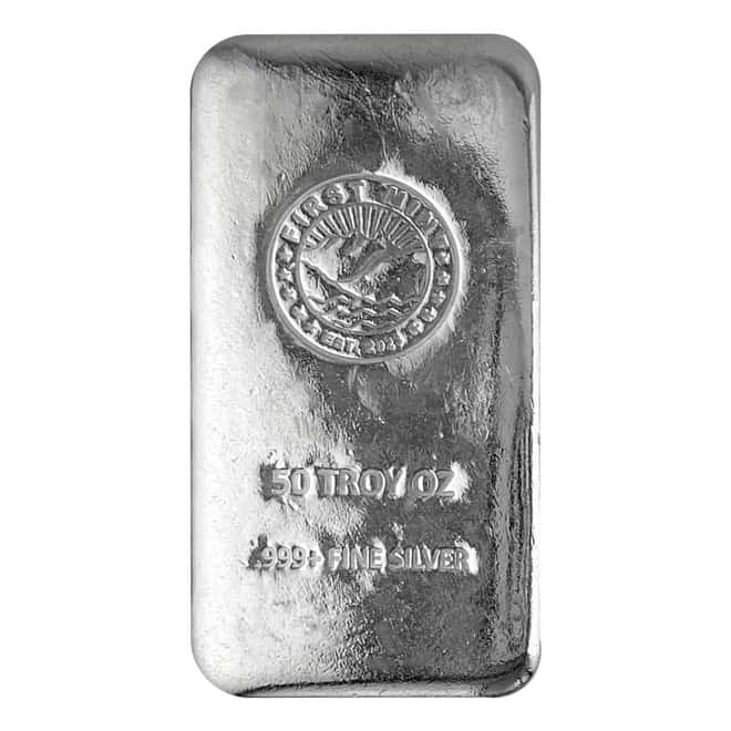 50 oz First Mint Silver Cast Bar .999 Fine