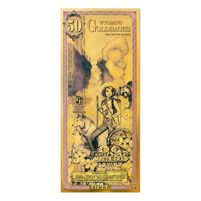 50 Wyoming Goldback 1/20 oz 24K Gold Foil Aurum Note