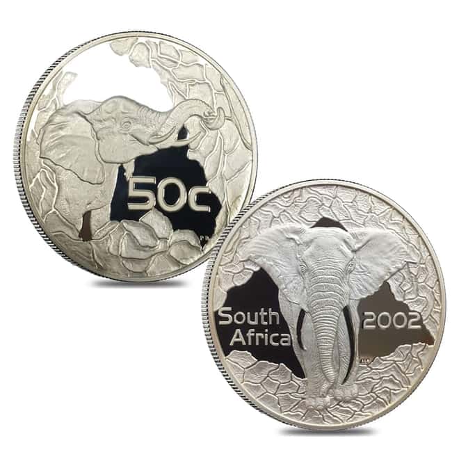 1996 1/4 oz Gold South Africa Natura Elephant and 2002 Silver Elephant Proof 5-coin Set (w/Box & COA)