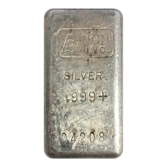 5.95 oz AgNON Vintage Poured Silver Bar .999+ Fine