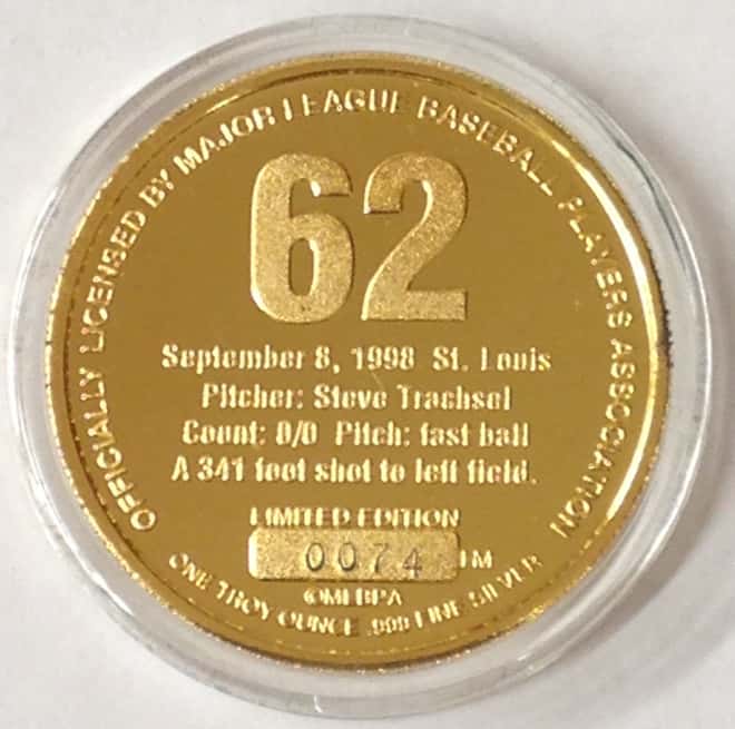 Roger Maris&Mark McGwire Highland Mint Fine Silver Ltd Edition Commemorative Medallion COA