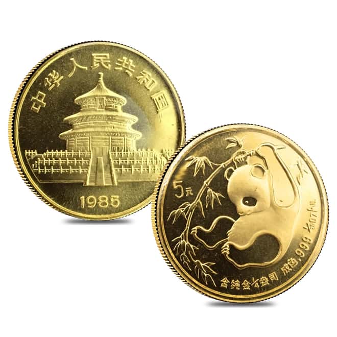 1985 1.9 oz Chinese Gold Panda 5-Coin Set BU (Sealed)