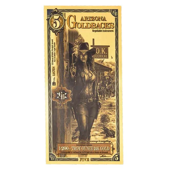 5 Arizona Goldback 1/200 oz 24K Gold Foil Aurum Note