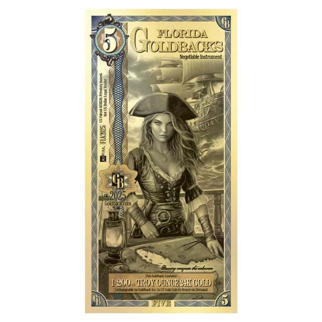 5 Florida Goldback 1/200 oz 24K Gold Foil Aurum Note