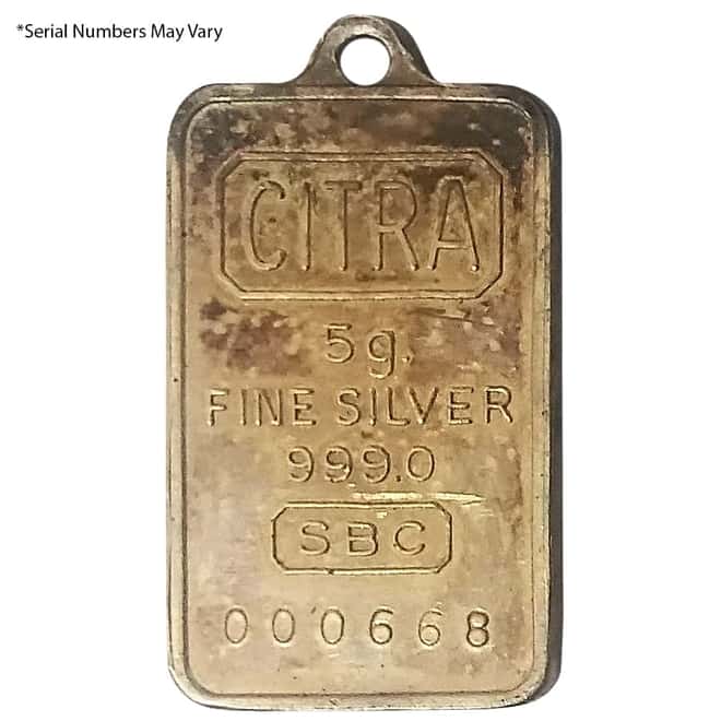 5 gram Citra SBC Ingot Pendant Silver Bar .999 Fine