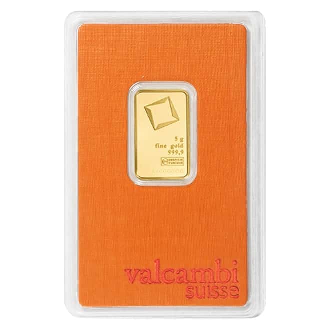 5 gram Gold Bar Valcambi Suisse .9999 Fine (In Assay)