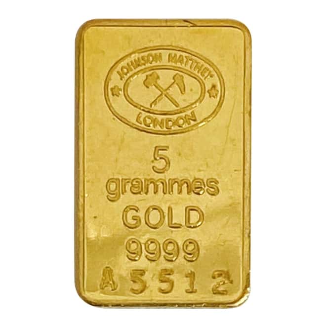 5 gram Johnson Matthey King Fook Gold Bar .9999 Fine