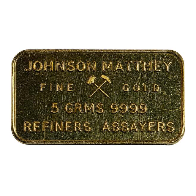 5 Gram Johnson Matthey London Gold Bar .9999 Fine (Pressed)