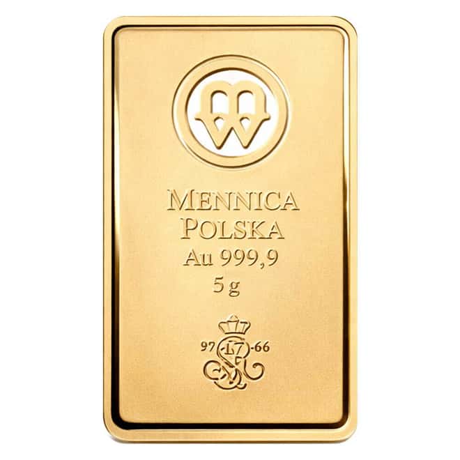 5 Gram Mint of Poland Gold Bar .9999 Fine (in Assay)